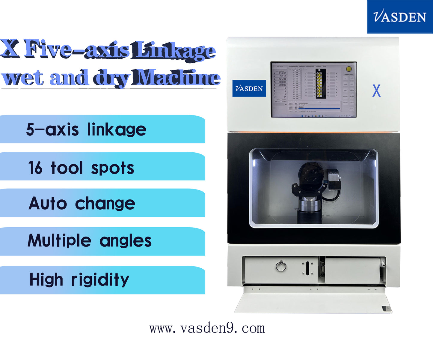 Vasden X five-axis linkage wet and dry denture cutting machine Dental cadcam milling machine