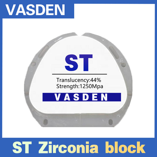 Vasden ST Super Transparent White 89*71mm Zirconia Block For Single Crown And Bridge