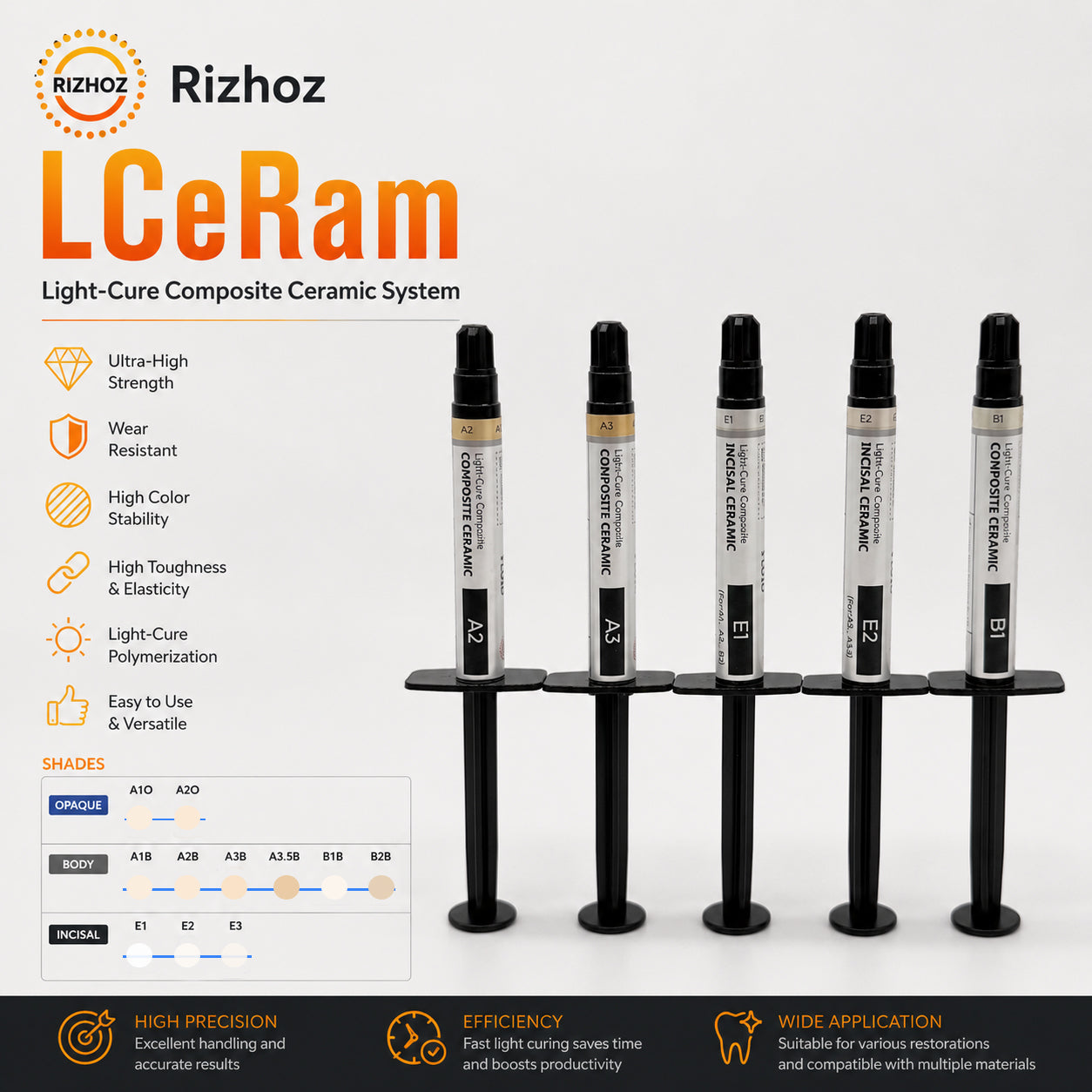 A2 A3 Light Curing Composite Ceramic Resin System Dentin Shade Flowable Light Cure Dental Lab Polymer Porcelain Body Material