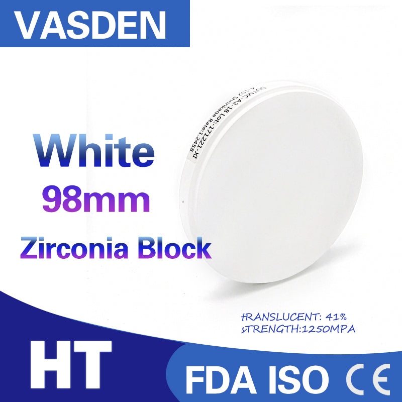 Vasden HT High Transparent White 98mm Zirconia Block For Cad Cam Digital Lab
