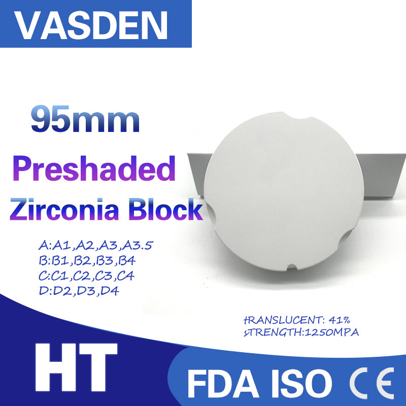Vasden HT Preshaded 95mm Zirconia Blocks Used for crown and bridge 16 color and BL color zirconium blocks